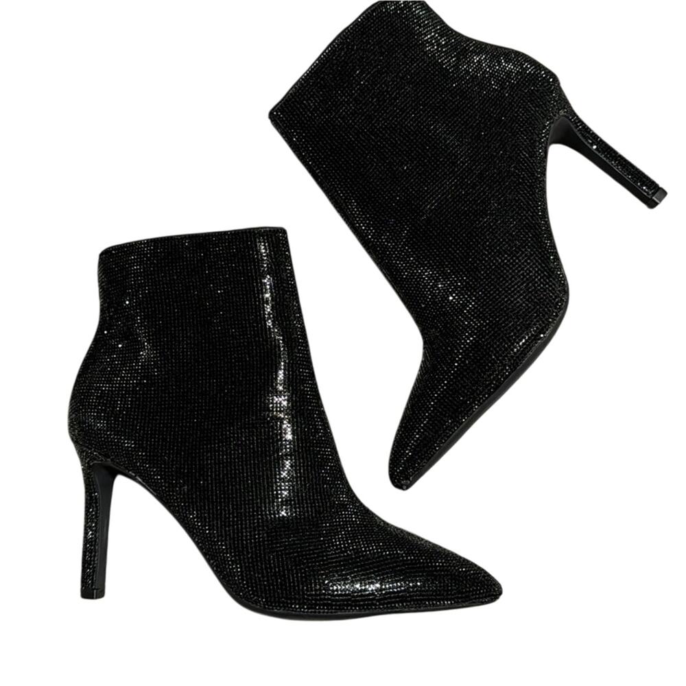 Gianni Bini Anina Black Sparkly Glitter Party Boots 10 Stiletto Heel Holidays